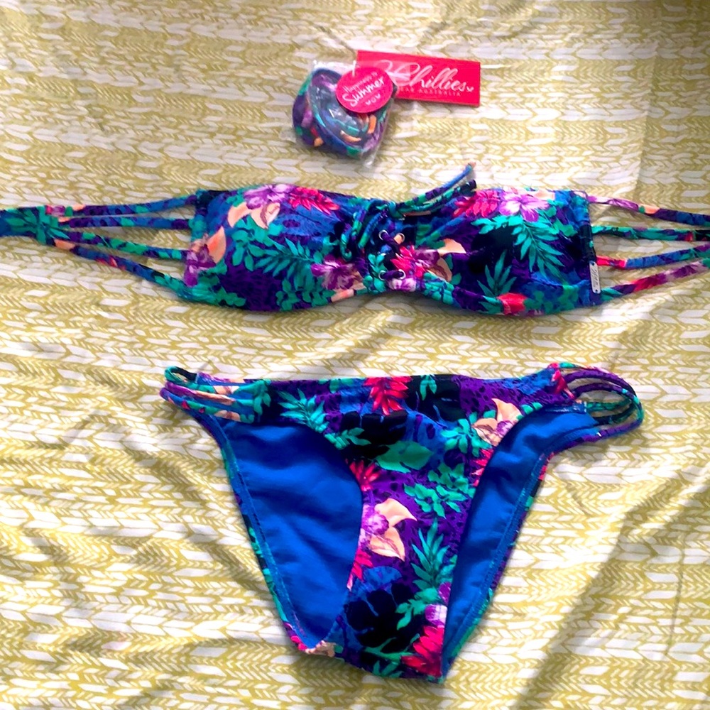 NWT ladies tropical print bandeau bikini